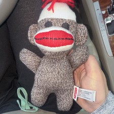 Schylling Sock Monkey Small Stuffed Animal Brown White Red Washable Toy