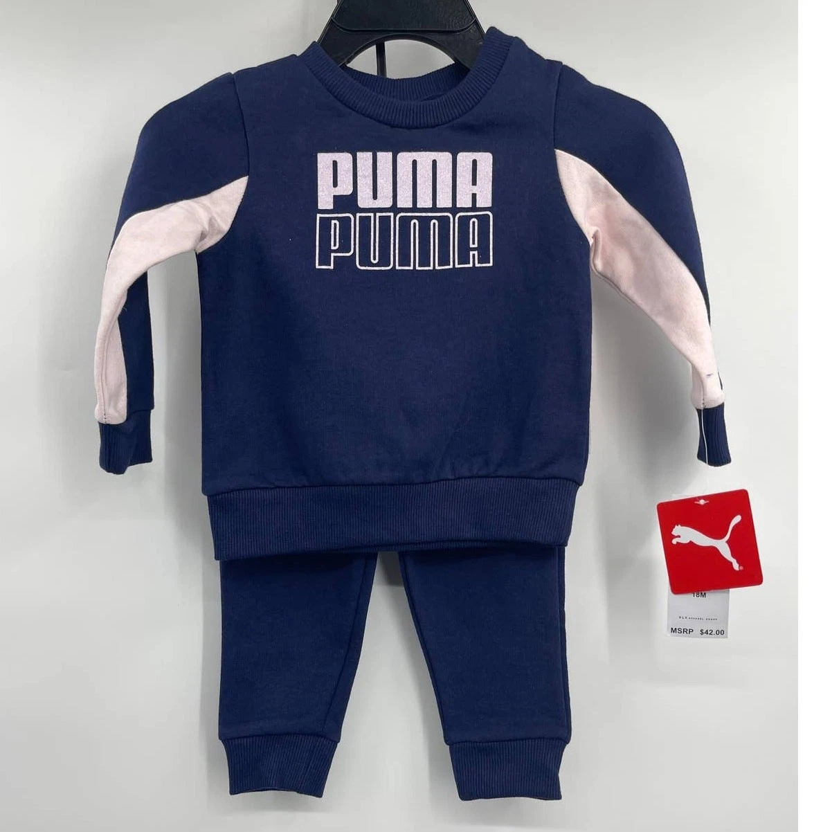 Puma Childrens Kids Girls Blue Lilac Sweatshirt Jogger Pants 2 pc Set 18 months