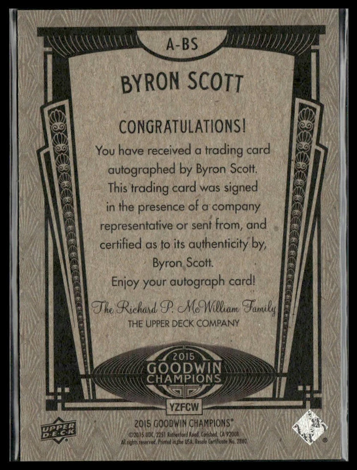 2015 Upper Deck Goodwin Champions #A-BS Byron Scott Autographs - Image 2 of 2