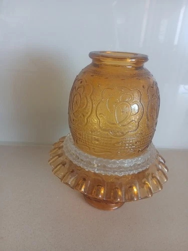Fenton Amber "Persian Medallion" Fairy Lamp -3 Piece Set.