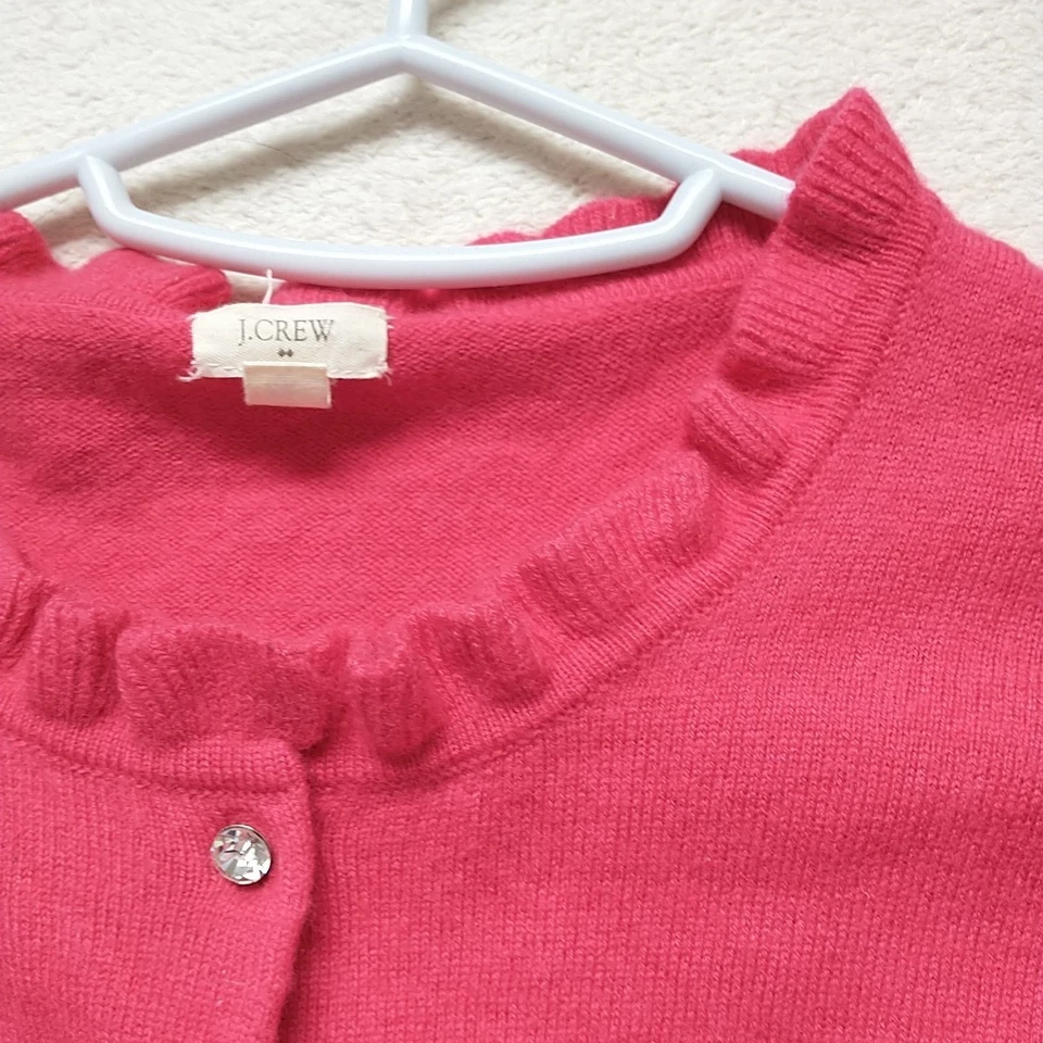 Cárdigan suéter para mujer J Crew L/XS/S* lana roja mezcla cachemir cuello con volantes Foto 2 de 4