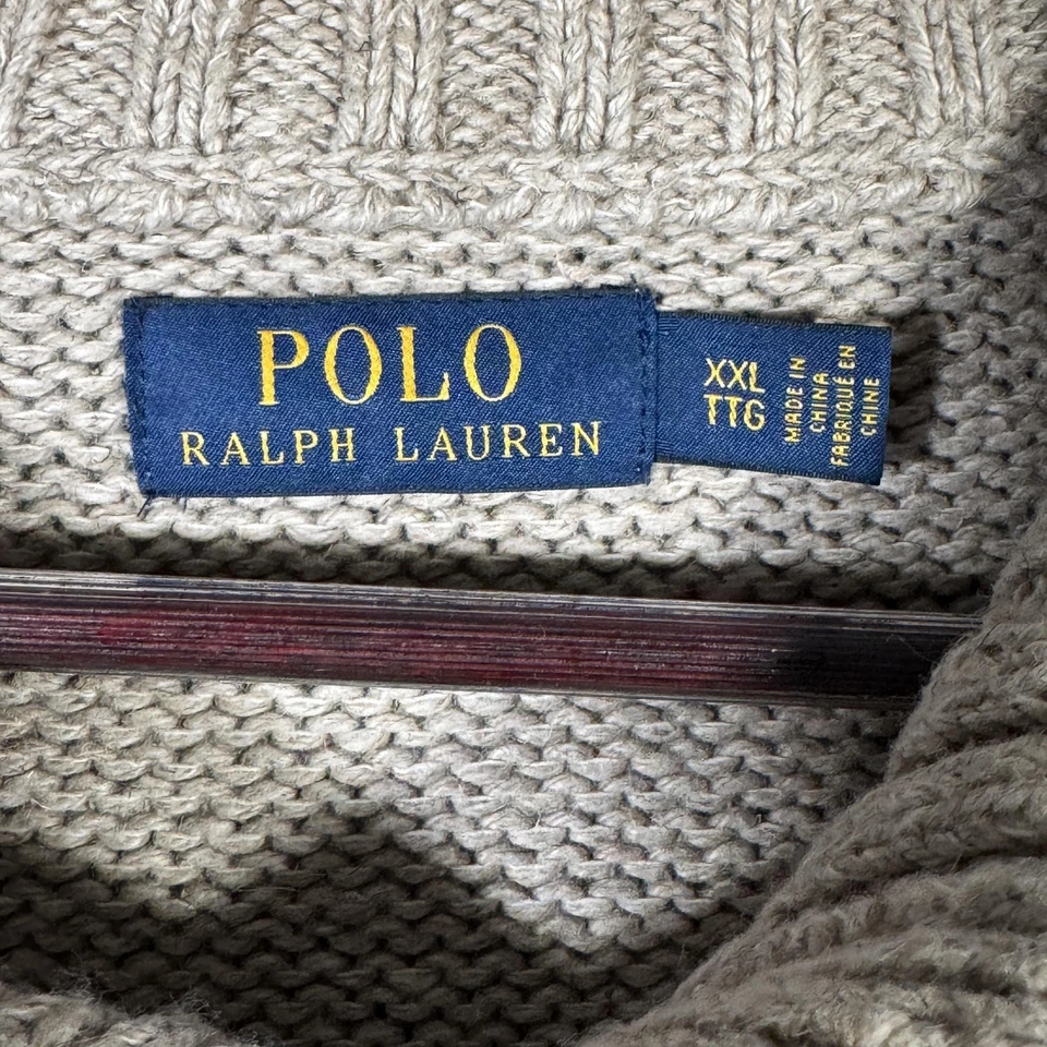 Polo Ralph Lauren Suéter Para Hombres 2XL Beige Bandera RL67 Henley Chal Cuello Tejido Foto 3 de 4