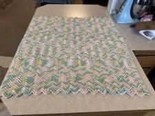 Vintage Handmade Crochet Afghan Baby Blanket Pastel Color Scalloped Edge 33x35