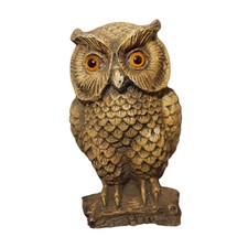 MCM Owl 7" Showpieces Resin Decorative Figurine, Bright Orange Eyes VTG