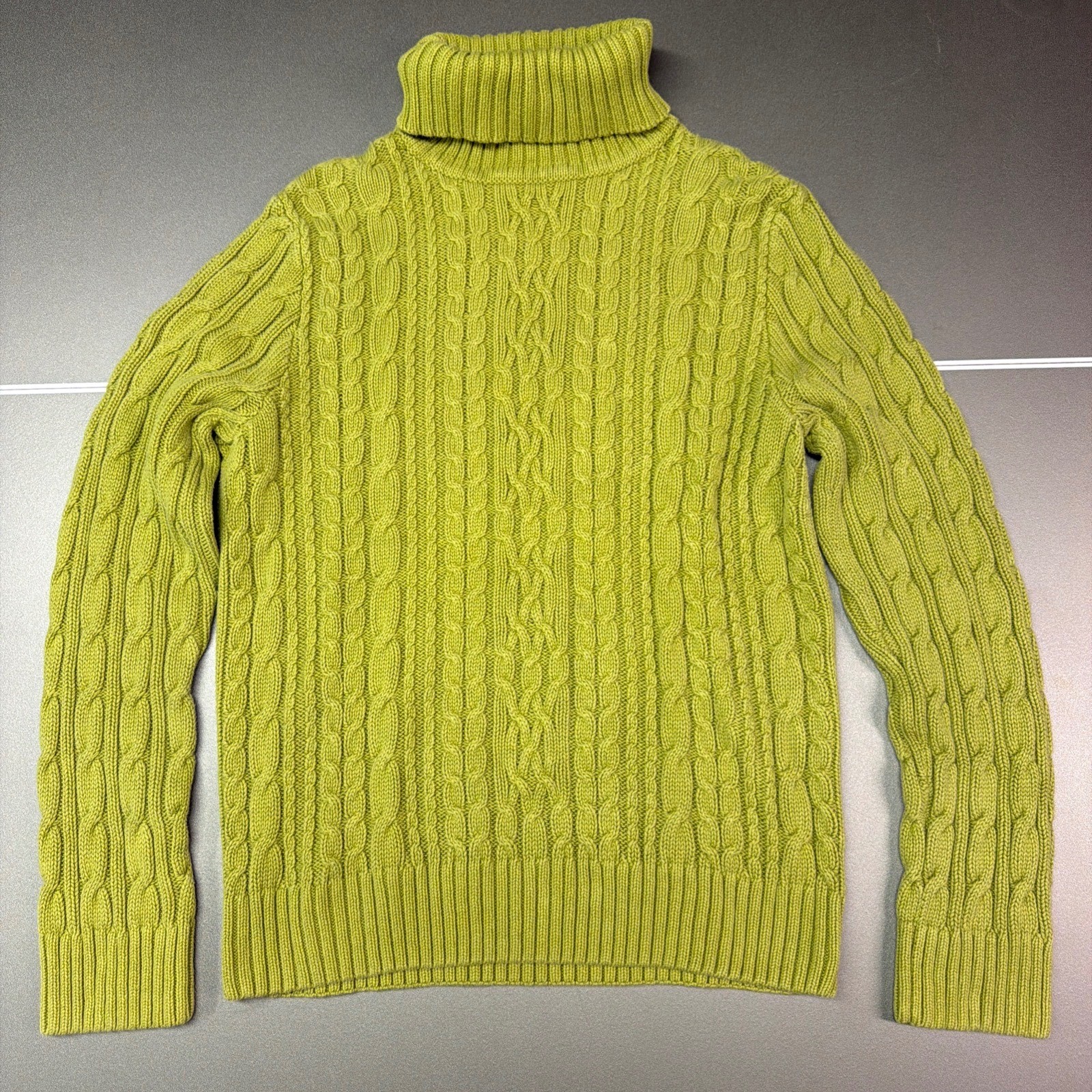 Jeanne Pierre Women's Lime Green Cable Knit Turtleneck Sweater SizeM Long Sleeve