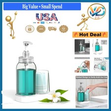 Large Capacity Bathroom Mouthwash Dispenser with Cup Holder 25oz Refillable Blue