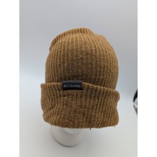 Columbia Knit Ribbed Beanie Hat Mustard Brown Cuffed Logo Patch One Size