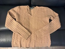 Lauren Ralph Lauren Womens Cashmere V-neck Cable Knit Sweater Camel Size M