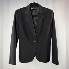 Zara One Button Blazer in Black Size 12