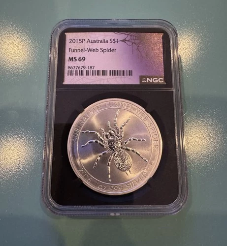 2015-P Australia S$1 Silver Funnel-Web Spider Silver Dollar .999 1oz NGC MS69