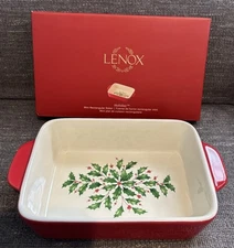 Lenox Mini Rectangular Baker Baking Dish Holly Berries Christmas 7" X 5" Holiday