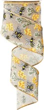 Bee Wired Edge Ribbon 2.5 Inch Bumble Bee Honeycomb Fabric Craft Ribbon Honey...