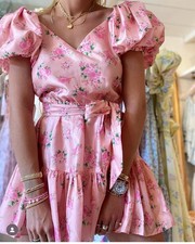 Love Shack Fancy X Target Cecile Pink Satin Floral Puff Sleeve Mini Dress Sz 2