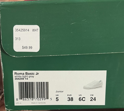 PUMA Roma Basic Jr Unisex Kids Sneaker White/Light Gray US 6C MPN 35425914