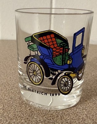 VTG De Dietrich 1899 Antique Car Glass Tumbler - VMC France Barware - Rare