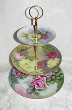 Custom Three Tier Tea Party Cake Stand Made With Vintage Hand Painted Plates