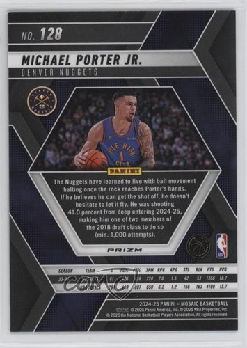 2024-25 Panini Mosaic Reactive Blue Mosaic Prizm Michael Porter Jr #128 1p5n - Picture 2 of 3