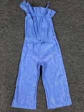 Girls Romper XS 4/5 Blue Metallic Sparkle Full Pant Leg Asymmetric Cold Shoulder