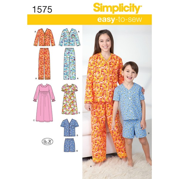 Simplicity 1575 Kinder NachtwäSche Schnittmuster GrößE 3-6 & 7-14 Easy-image