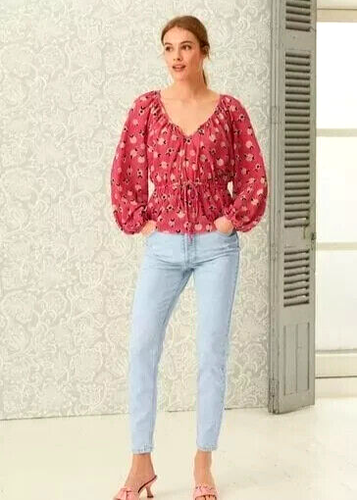 BNWT Ladies CELIA BIRTWELL at NEXT Persian TURKISH PINK & WHITE Floral Blouse 12 - Picture 6 of 11