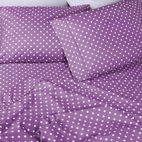 600 Thread Count Cotton Blend Polka Dot Wrinkle Free Flat Fitted Bed Sheet Set - Picture 21 of 42