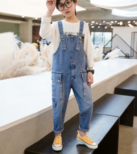 New Kids Boys Overalls Bib Cargo Denim Pants Child Loose Pocket Suspenders Jeans - Picture 13 of 13