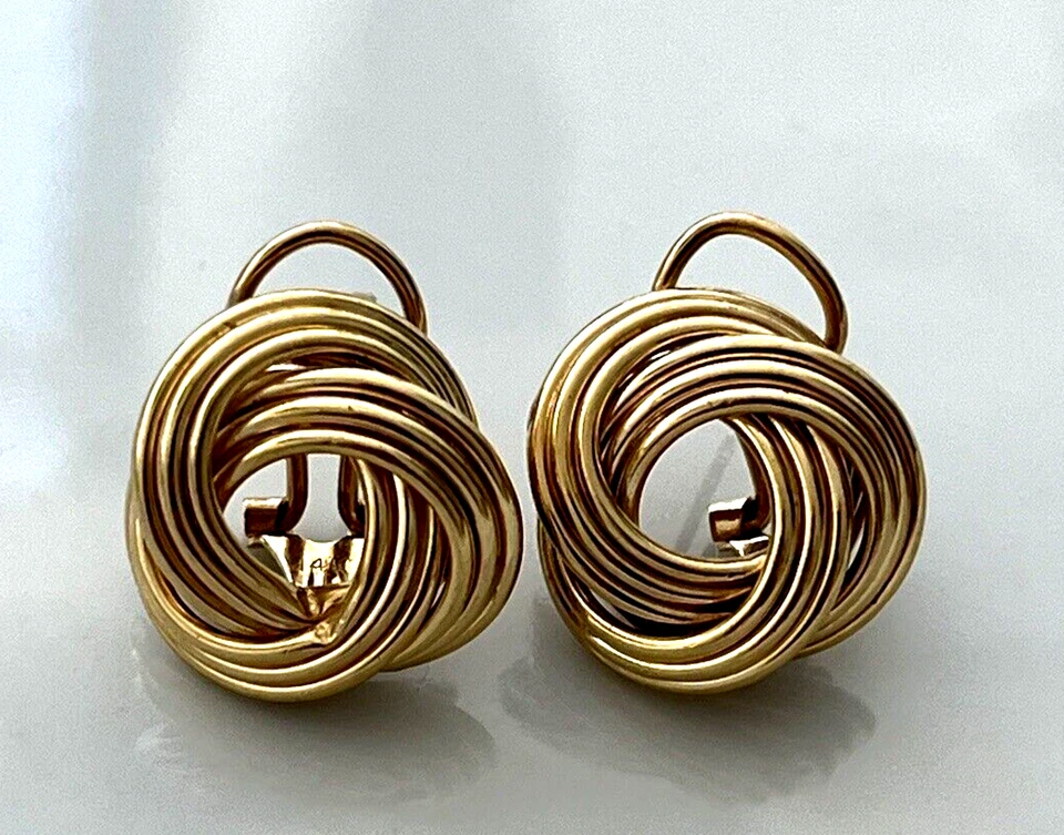 Twisted Love Knot Round Earrings 14K Yellow Gold Vintage - Image 2 of 4
