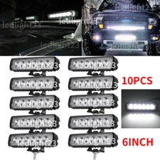 10PCS 6 Inch 48W LED Work Lights Driving Fog Flood Beam Light Bar Offroad SUV