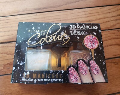 Academy of Colour 3D Manicure Set Pearl Beads Nail Polish NEW