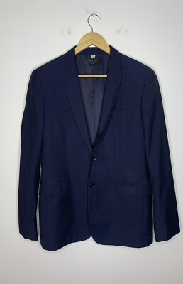 Burberry London Navy Wool Blazer Mens Large Tailored Smart Jacket