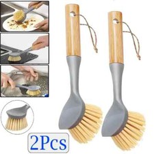 2 x Kitchen Pan Dish Brush Washing Up Bamboo Handle Bathtub Cleaning Scrub Tool
