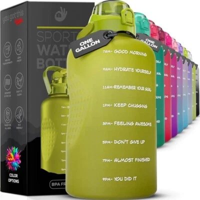 Motivational Water Bottle with Handle - One Gallon / 128oz - GREEN