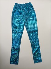 Meerjungfrau Leggins Leggings Fischschuppen Türkis Blau Hose S/M/L Glanz