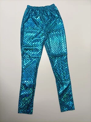 REWE Meerjungfrau Leggins Leggings Fischschuppen Türkis Blau Hose S/M/L Glanz