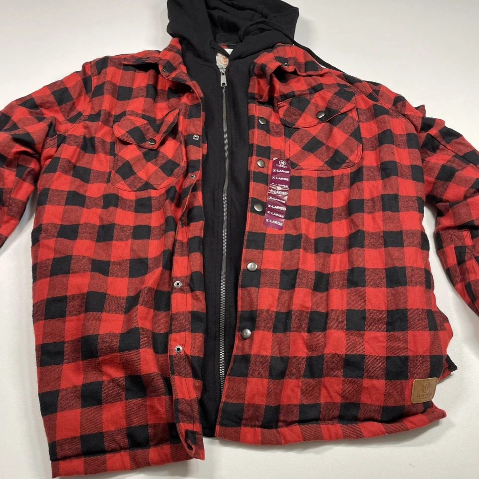 Cloudveil Shacket Hombre’s XL Rojo Negro Forrado a Cuadros Bolsillos con Cremallera a Presión Con Capucha NUEVO Foto 4 de 4