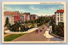 Postcard Massachusetts Boston Commonwealth Avenue Cars Linen Soldier Mail  D572
