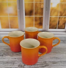 Le Creuset Stoneware 14-Ounce Coffee Mug Set of 4, Flame - New