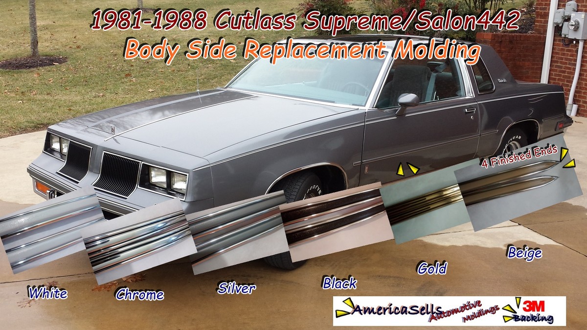 1981-1988 OLDS OLDSMOBILE CUTLASS 442 WHITE CHROME BODY SIDE