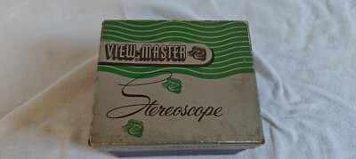 Vintage View-Master 3-D Viewer verpackt und Album in einer Box mit 29 x 3D Discs
