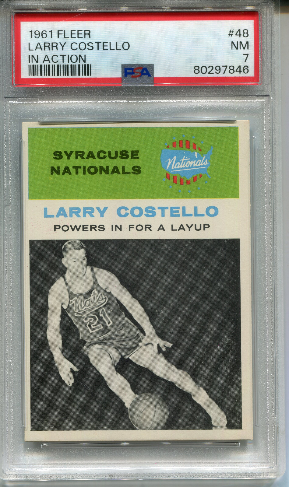 1961 Fleer #48 Larry Costello PSA 7 NM Syracuse Nationals