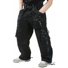 Gothic Men Bondage 4 Pocket Trouser Punk Rock Black with Blue Stitch TRIP Pant