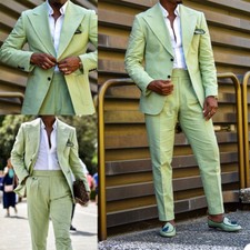 Men's Summer Linen Suits Single Breasted Wide Lapel For Wedding Suit Blazer Pant
