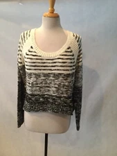 Michael Stars Loose Fit Hi-Lo Hem Striped Pullover Sweater Cream/Black-Size M/L