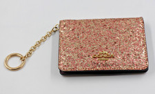 New Coach Glitter Key Ring Card Case Gold/Metallic Rose Gold One Size