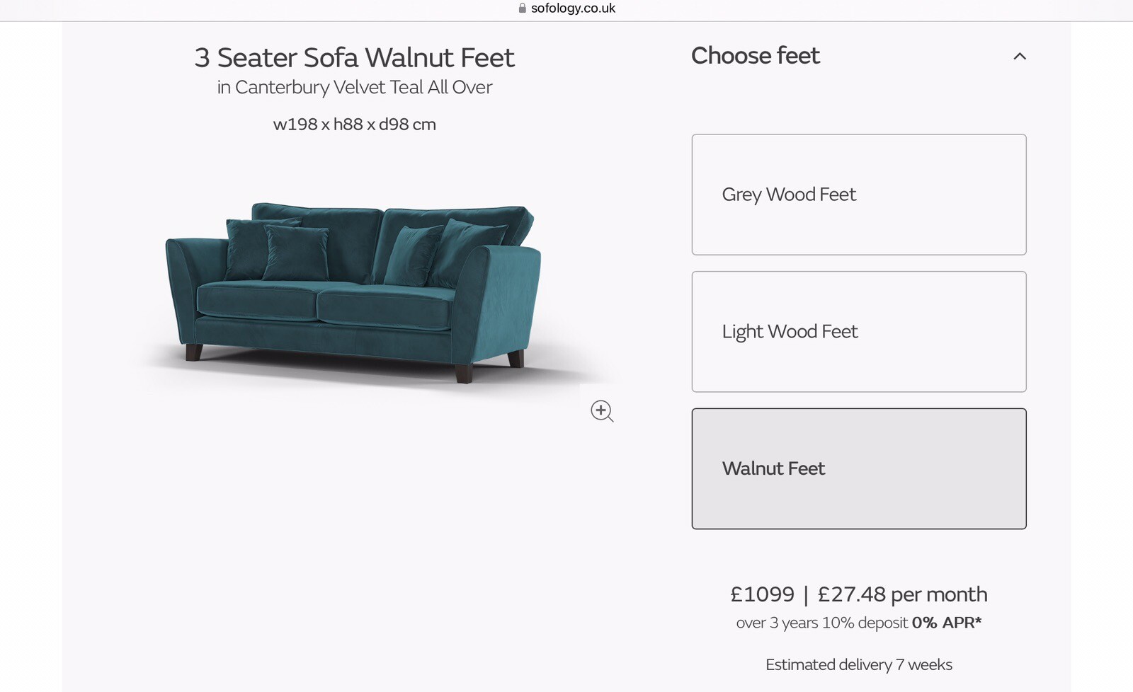 3 Seater SOFOLOGY CANTERBURY Sofa In TEAL VELVET RRP £1099 BARELY USED eBay