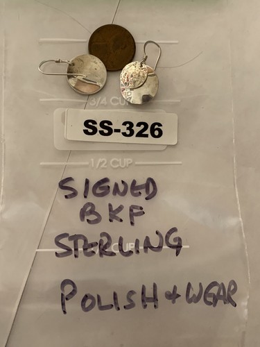 STERLING SILVER BLOWOUT: Signed BKF Hammered Earrings NICE SS-326 - Picture 10 of 10