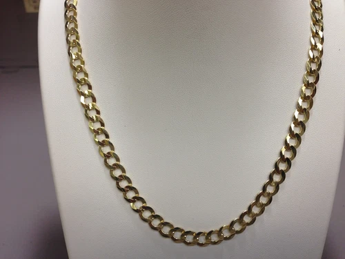 10 Karat Gelbgold massive konkave kubanische Panzerkette Gliederkette Halskette 24 Zoll 5,7 mm 18 Gramm - Bild 1 von 1