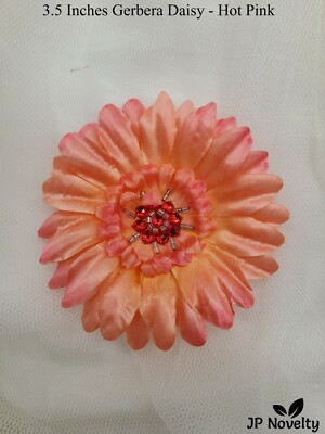 CQRF10, 3.5'' Satin Gerbera Daisy W/ Stitch Beads & Stone Set of 3, CHOOSE Color