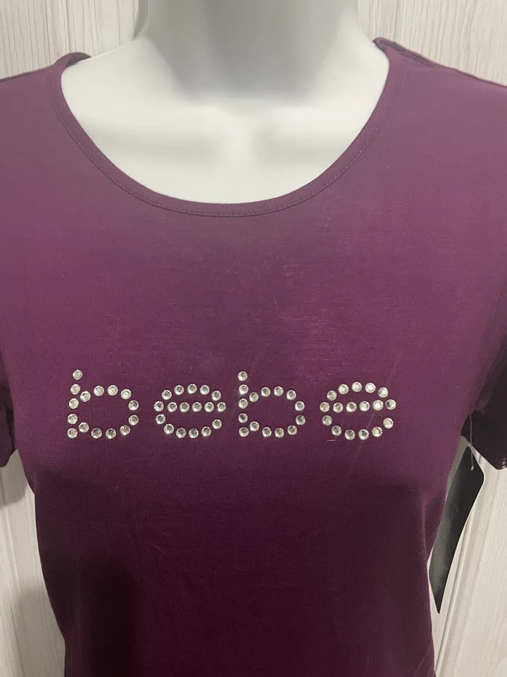 Bebe Logo Tops, Swarovski’s, Ciruela, Talla (L) #264A Foto 2 de 4