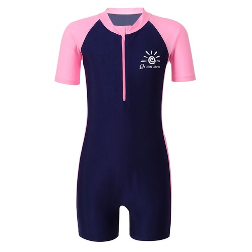 Kids Girls Swimsuits Sets Beachwear Outfit Front Zipper Short Swimming Jumpsuit - Picture 11 of 15
